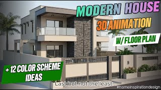 Modern House 3D Animation w/ Floor Plan + 12 Color Scheme Ideas
