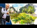 [Eng sub] Watercolor Sketch - Landscape of Canola flowers on the roadside / calming art