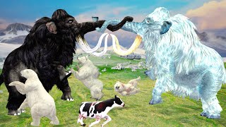 White Mammoth Vs Black Mammoth Fight Polar Bear Save by Mammoth Elephant Epic Battle
