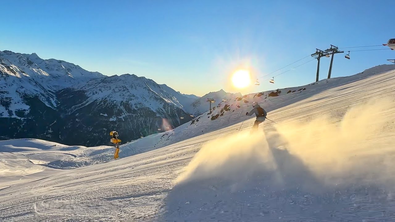 日出山顶滑下，一秒进入梦幻世界！Sölden skiing top to bottom