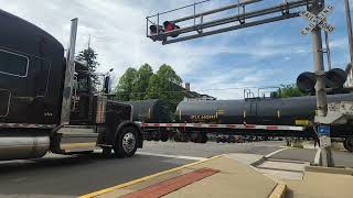 HiDef-CSX M361 with CSX #3194 Honoring our Law Enforcement unit passing through Rushville Indiana.