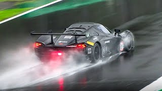 Race Cars on wet/humid Monza: Traction Control Noises, Powerslides, Mistakes & Pure Sounds!