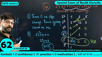 Lec 62 Special Cases of Routh Hurwitz || Control System || SK Patidar Sir || GATE-2023-24