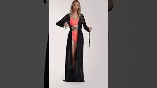 Womens Long Sleeve Swimsuit Bathing Suit Beach Tie Front Maxi Robe Cover Up