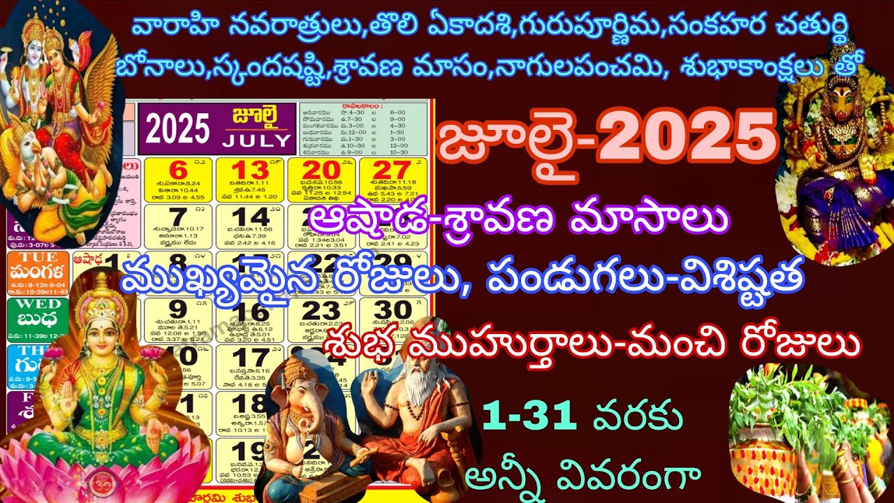 July 2025 calendar | Important days in July | July 2025 telugu calendar | July 2025 festivals |July