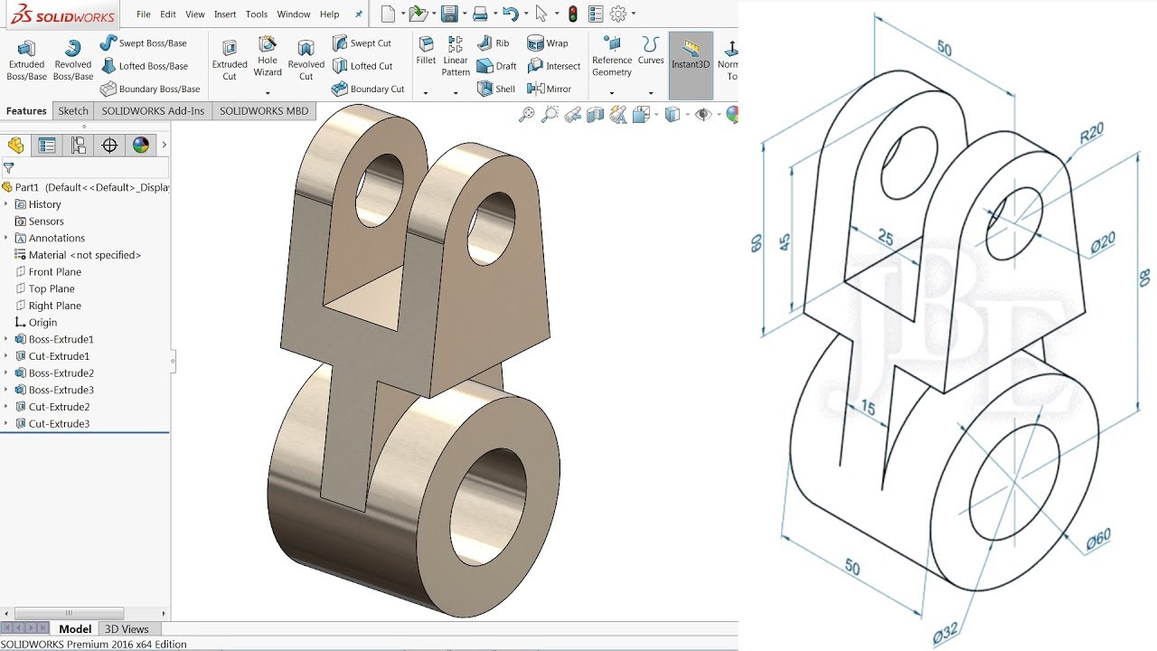 SolidWorks Tutorial for beginners Exercise 13 - YouTube