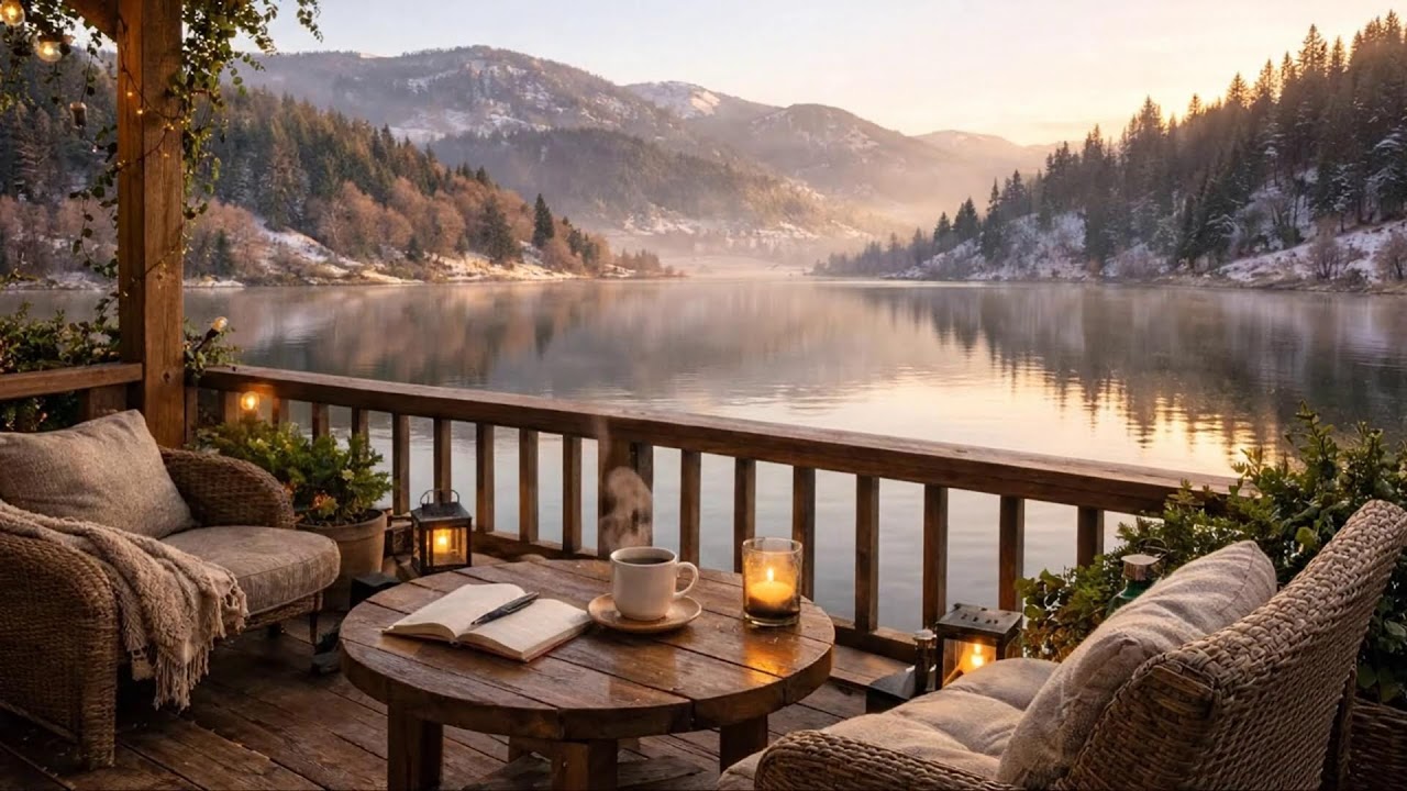 Relaxing Evening Coffee Shop ❄️ Gentle Jazz Music for Study & Work