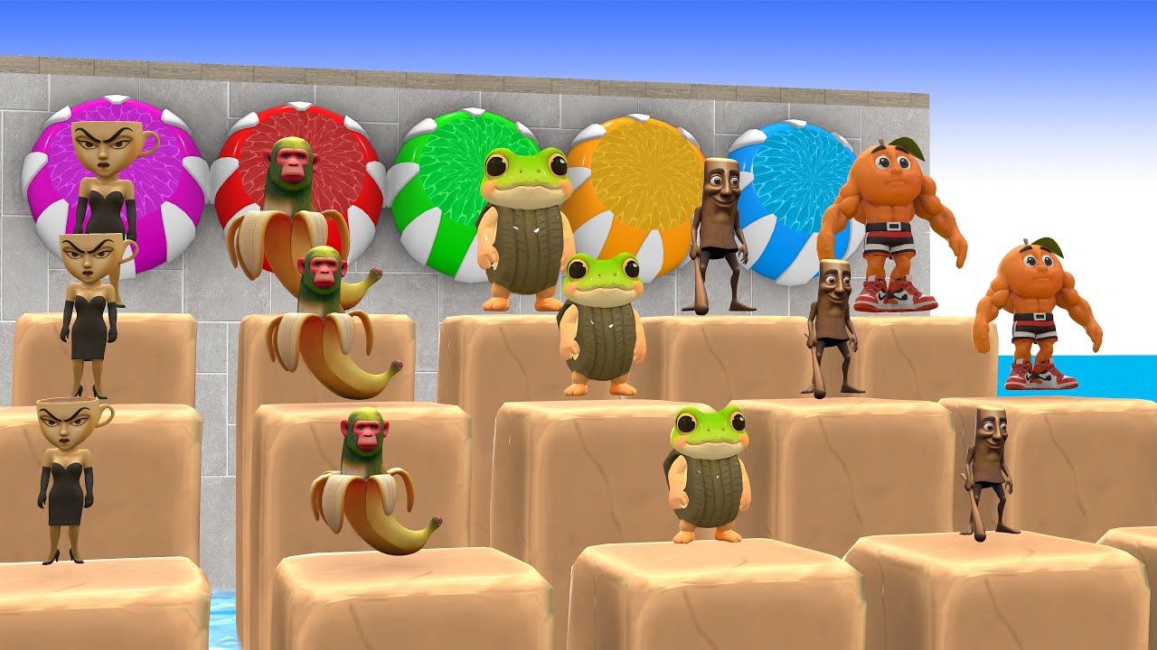 Long Slide Game With Cow Elephant Gorilla Hippopotamus Tiger   3d Animal Game   Funny 3d Animals