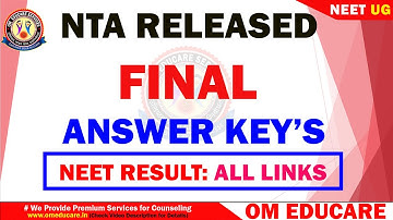 NTA Released Final Answer Keys| Download here | Neet Result Official Links here