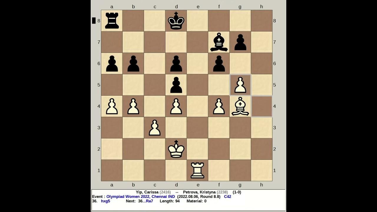 Yip, Carissa vs Petrova, Kristyna Chess Olympiad Women 2022, Chennai