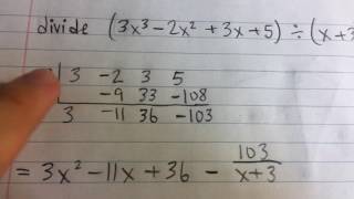 Dividing a Polynomial by a Binomial Using Synthetic Division (Example)