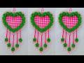 Unique Wall Hanging Craft Idea Using Cotton Buds -  Diy Yarn Wall Hanging -  Heart Shape Wall Decor