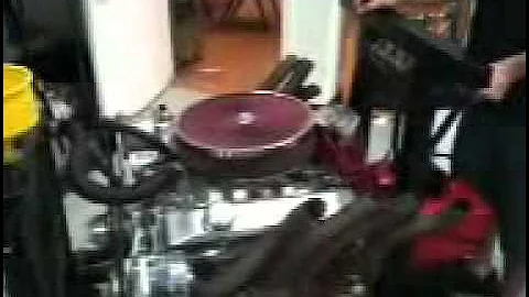 SBC 383 Stroker all roller engine on engine stand with open headers. Shoots flames!