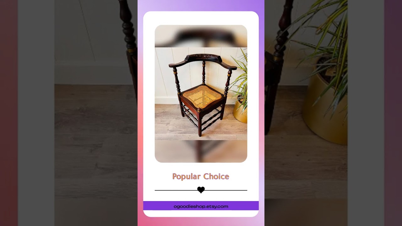 Wood and Rattan Corner Chair – Mid Century Accent Chair, Small Vintage Side Chair