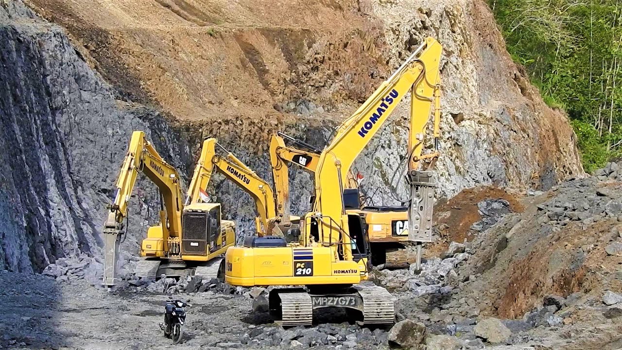 A New Hill Road Construction With Excavators And Dump Trucks YouTube