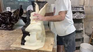 Demolding large Fairy on Mushroom mold! 70 pounds! Latex and fiberglass.