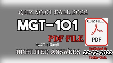 MGT101 Quiz 1 2022 || MGT101 Quiz 1 fall 2022 solution PDF file by Attiq Kundi