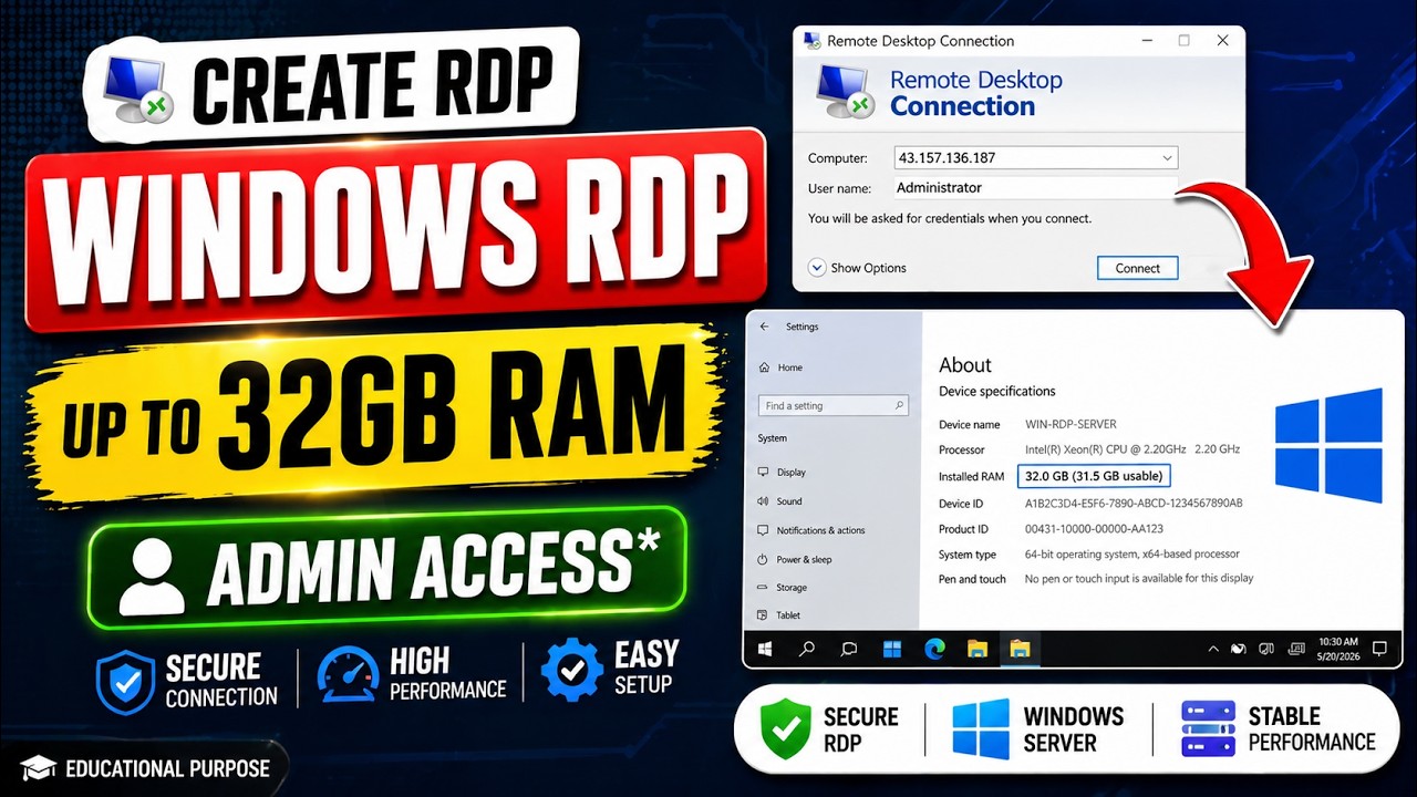 How to Get Free RDP | Up to 32GB RAM | Full Setup Guide 2026 - YouTube