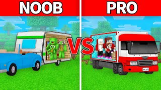 Mikey Family JJ Family - NOOB vs PRO Car Trailer House Build Challenge in Minecraft Maizen