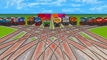 12 TRAINS CRAZY CRISS-CROSS CROSSING ON BUMPY SHARP BEND RAILROAD TRACKS #46 BeamNG Train Simulator