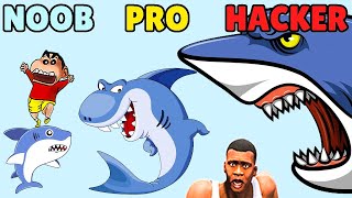 SHINCHAN NOOB vs PRO vs HACKER in IDLE SHARK with FRANKLIN & CHOP | DREAM SQUAD screenshot 5