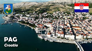 Pag, Croatia. Aerial views of the town before sunset. 4K