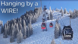 Gondola in Winter above Aspen Mountain on the Silver Queen Gondola