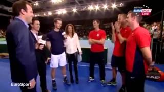 Andy Murray jokes on TV about Davis Cup team-mate's lover in Glasgow... as his girlfriend watches i