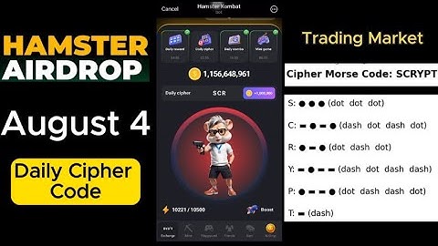4 August Hamster Kombat Daily Combo Code || Today Daily Cipher Code for August 4 || Trading Market