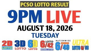 Lotto Result Today 9PM Tuesday pcso 2d 3d swertres ez2 August 18 2026 6d 6/42 6/49 6/58