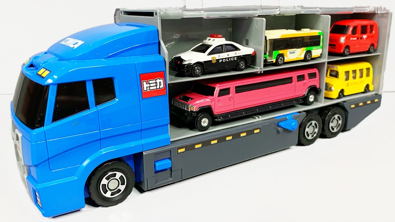トミカがいっぱい☆ミニカーを開封してコンボイへ収納します！A lot of Tomicas☆ Miniature cars are opened and stored in the convoy!