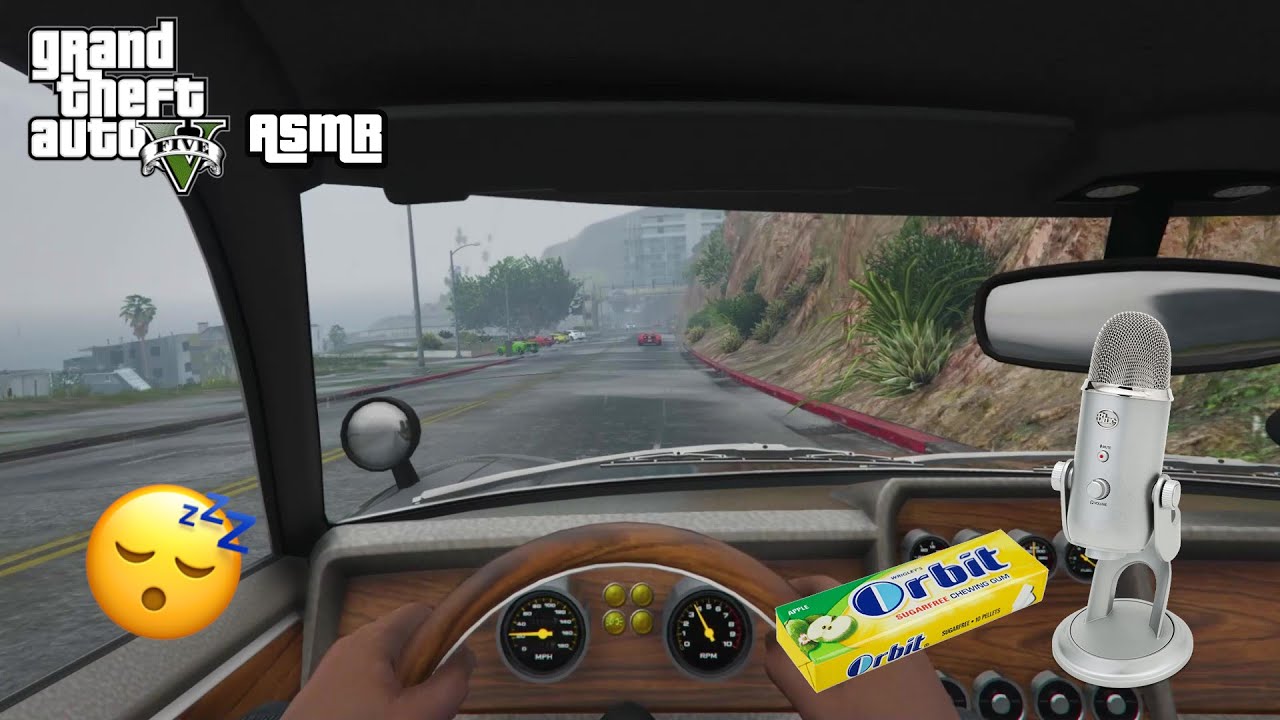 GTA ASMR | Relaxing Drive in Rainy Los Santos (Gum Chewing and Controller Sounds)