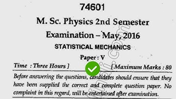 2016 Mdu MSc Physics 2nd Sem Statistical Mechanics Question Paper