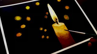 Simple Easy Method to paint Candle Light in #Watercolors | Realistic Candle Step by Step Tutorial