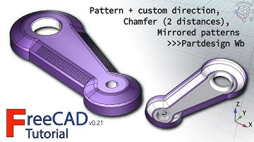 FreeCAD 0.21 Beginners tutorial: #pratical  exercise 130 (Chamfer, Linear pattern, Mirror, Hole)
