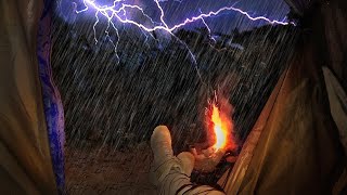 Camping in a Thunderstorm - Heavy Rain, Foraging Wild Edibles, Bushcraft, Camp Cooking