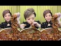 Asmr mukbang  black bean fire noodle  pork park  spicy octopus spam fried dumpling eating