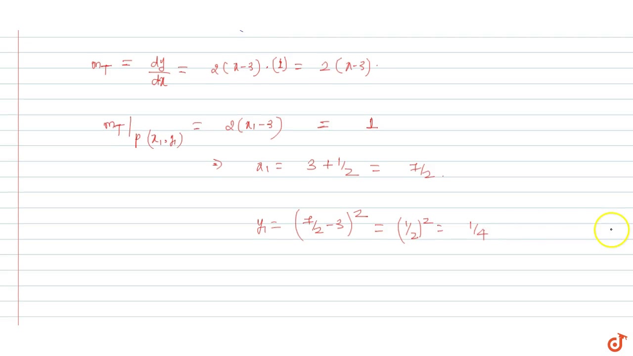The Equation Of The Tangent To The Parabola Y X 3 2 Parallel To The Chord Joining The Youtube