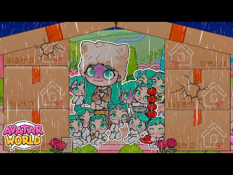 VIVIENDO EN UNA CASA DE CARTÓN CON MIS 100 HIJOS 😰 *TORMENTA* 🌩️ en Avatar World | Macarrona 💚