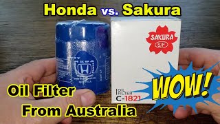 Honda Oil Filter 15400-PLM-A02 vs. Sakura Oil Filter C-1821 Oil Filter Cut Open Comparison