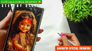 Tutorial:Cute Maa Durga drawing 😍❤️| Navratri Special drawing| The Arts Cafe