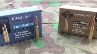 PPU 8MM MAUSER AMMO 200gr FMJ and 196gr SP Comparison