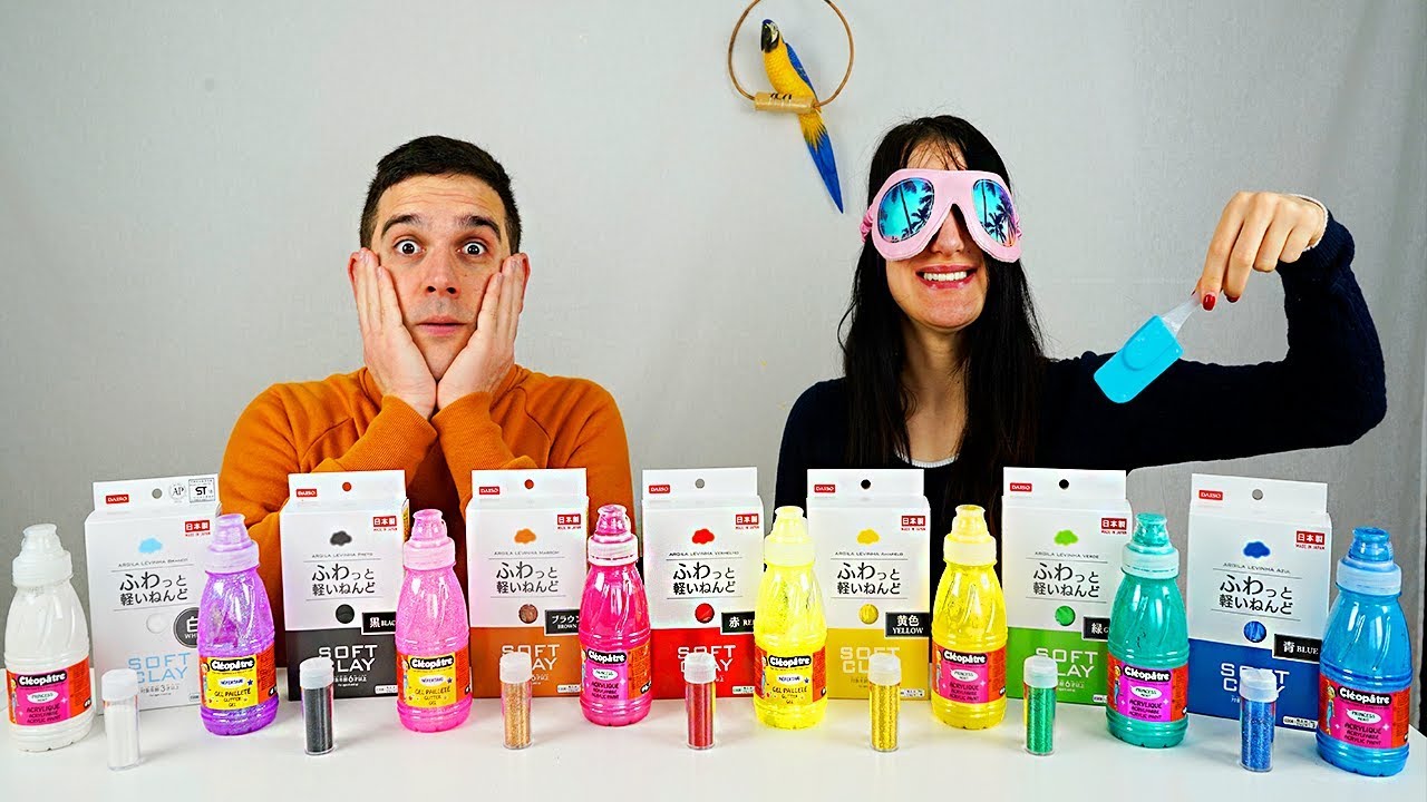 giochi uniti SLIME 3 COLORI DI CLAY+3 COLORI DI GLITTER+3 COLORI DI COLLA CHALLENGE!!!