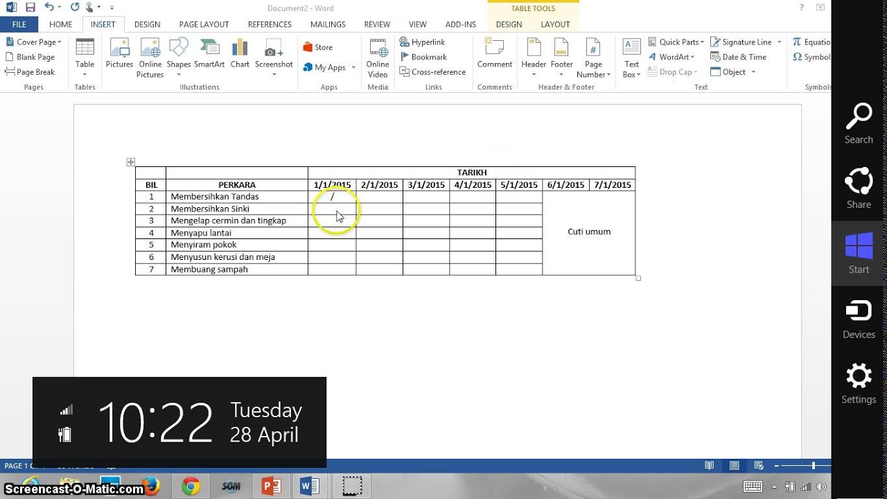 Tutorial 17 Microsoft Word 2013 Membuat Jadual Youtube