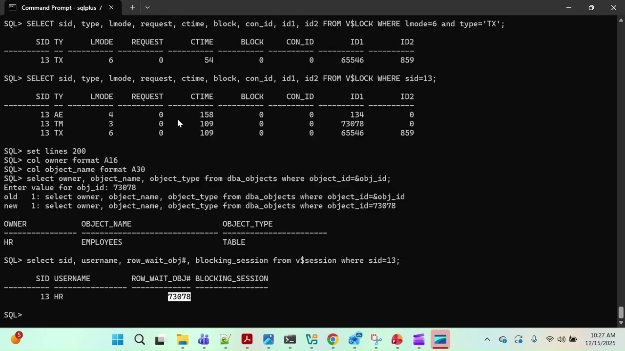 Oracle Database DML Locks