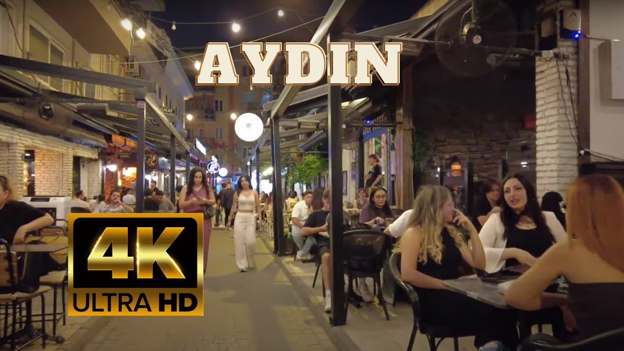Ночная прогулка по центру Айдына | Огни города и живая атмосфера | 4K 60 FPS