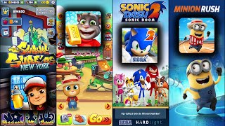 Subway Surfers New York Vs Talking Tom Gold Run Vs Sonic Dash 2 Sonic Boom Vs Minion Rush - Endless screenshot 2