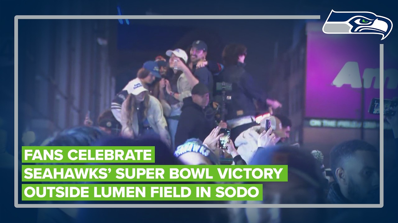 Fans celebrate Seahawks' victory outside Lumen Field in SODO - YouTube