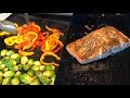 Dinner on the Blackstone Griddle | Fresh Wild Salmon, Peppers, Jalapenos, & Roasted Brussel Sprouts