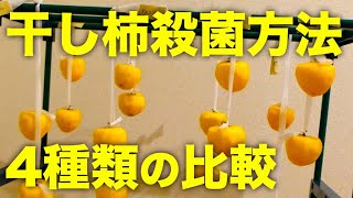干し柿の殺菌方法4種の比較実験【硫黄燻蒸と熱湯、焼酎アルコール】